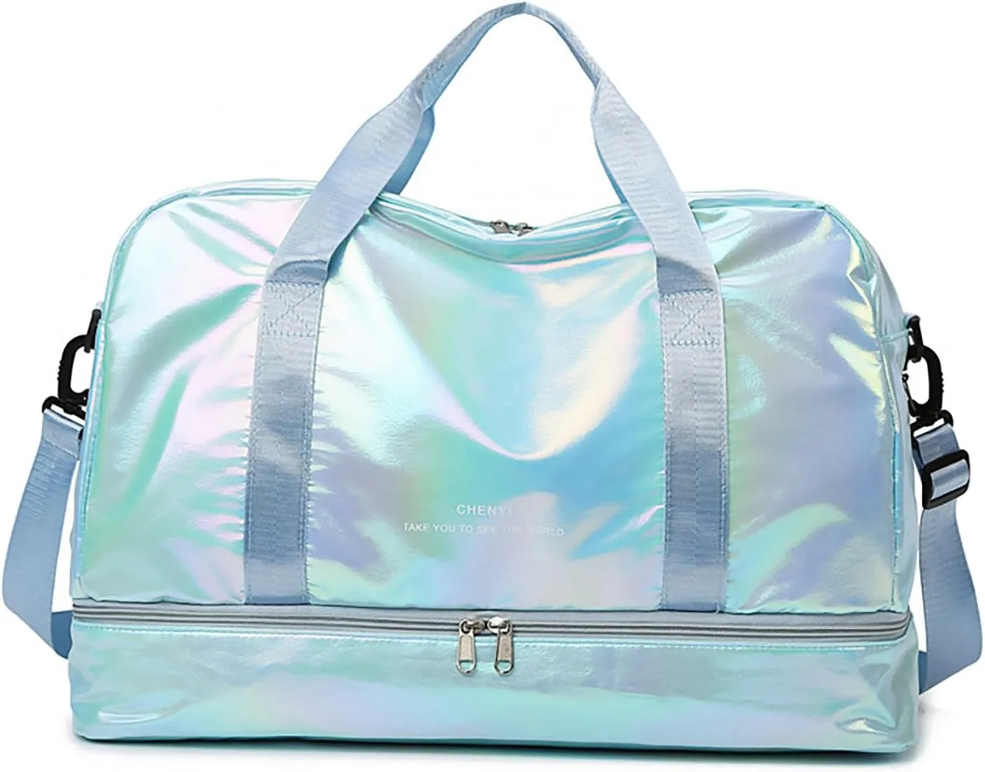 Pearl Fabric Sports Tote Gym Bag with Wet Pocket Shoes Compartment Shoulder Weekend Bag for Women (Pearl Blue)