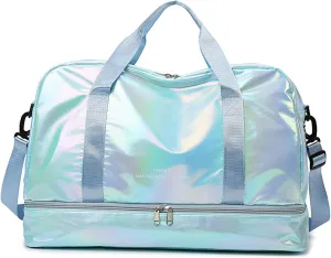 Pearl Fabric Sports Tote Gym Bag with Wet Pocket Shoes Compartment Shoulder Weekend Bag for Women (Pearl Blue)