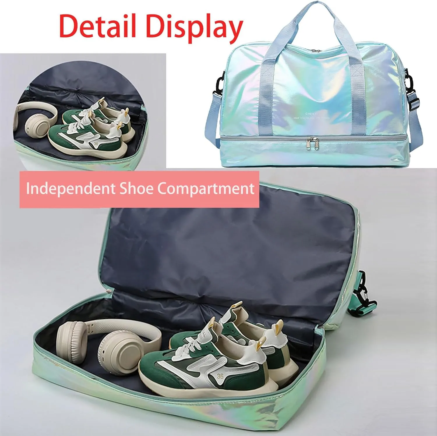 Pearl Fabric Sports Tote Gym Bag with Wet Pocket Shoes Compartment Shoulder Weekend Bag for Women (Pearl Blue)