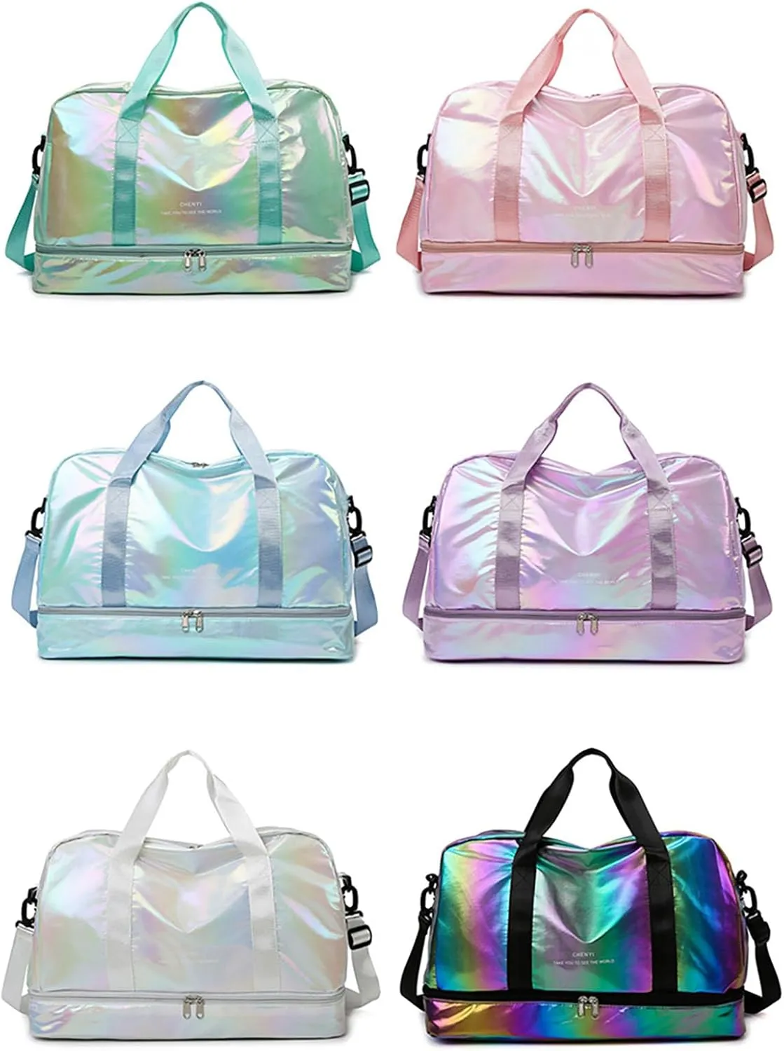 Pearl Fabric Sports Tote Gym Bag with Wet Pocket Shoes Compartment Shoulder Weekend Bag for Women (Pearl Blue)