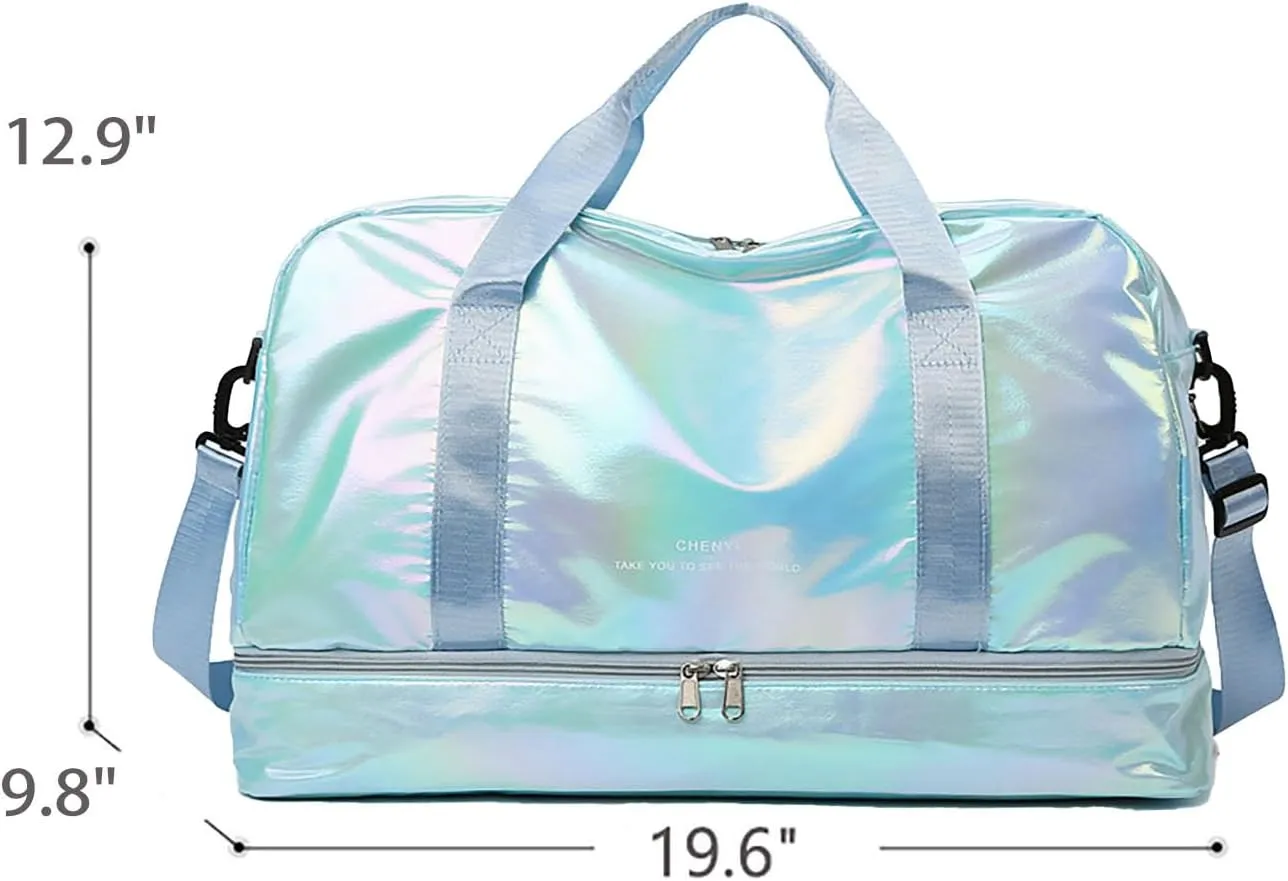 Pearl Fabric Sports Tote Gym Bag with Wet Pocket Shoes Compartment Shoulder Weekend Bag for Women (Pearl Blue)