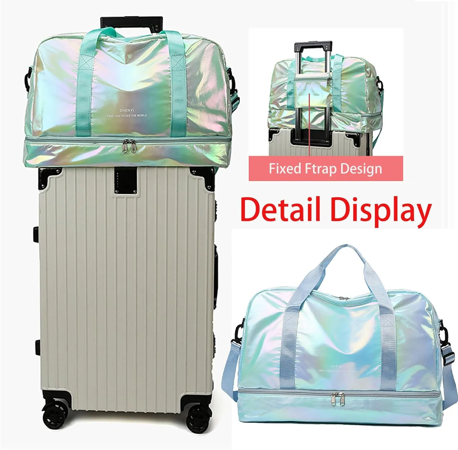 Pearl Fabric Sports Tote Gym Bag with Wet Pocket Shoes Compartment Shoulder Weekend Bag for Women (Pearl Blue)