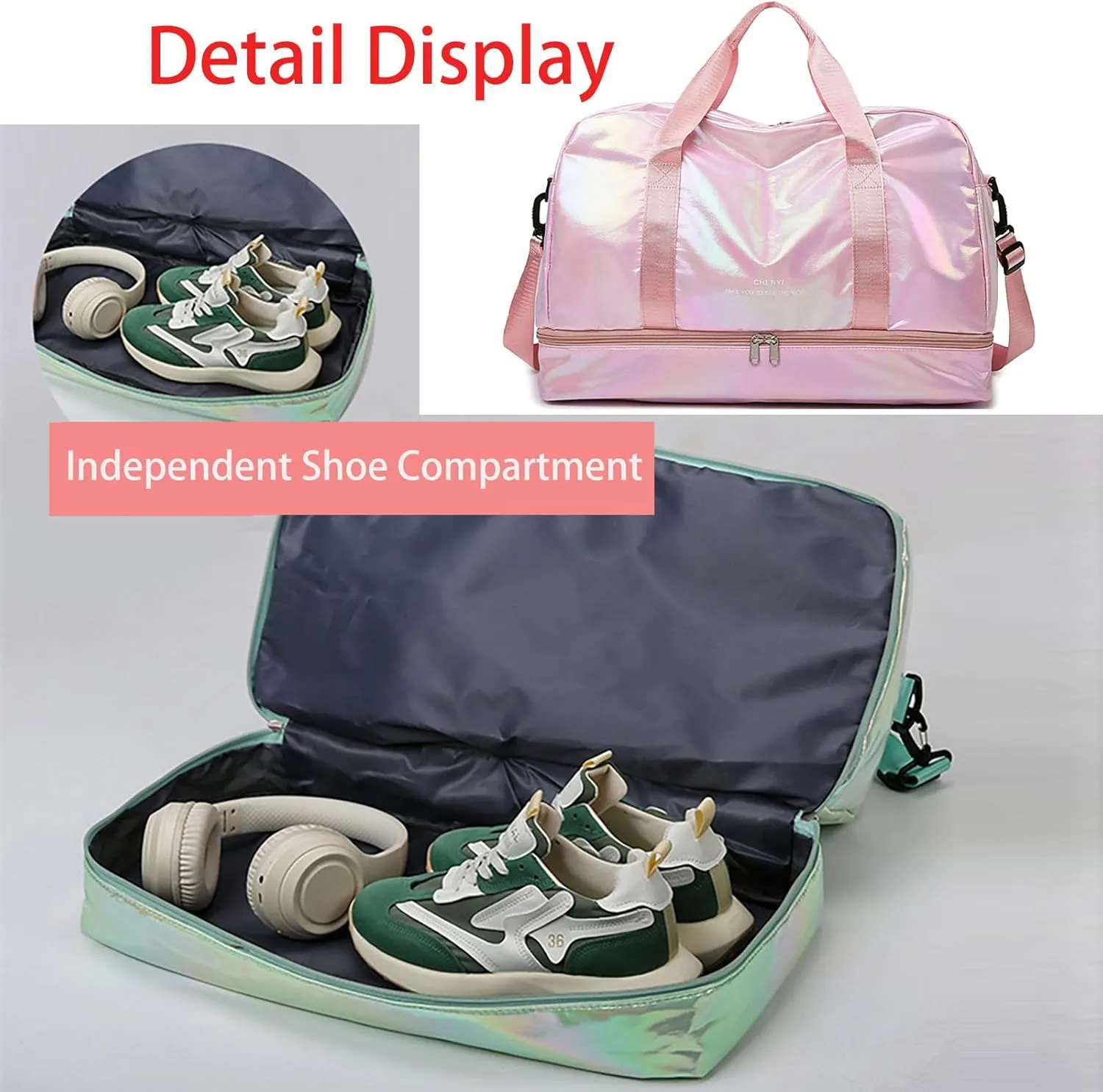 Pearl Fabric Sports Tote Gym Bag with Wet Pocket Shoes Compartment Shoulder Weekend Bag for Women (Pearl Pink)