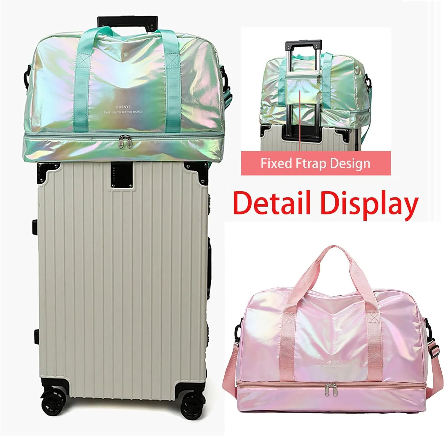 Pearl Fabric Sports Tote Gym Bag with Wet Pocket Shoes Compartment Shoulder Weekend Bag for Women (Pearl Pink)