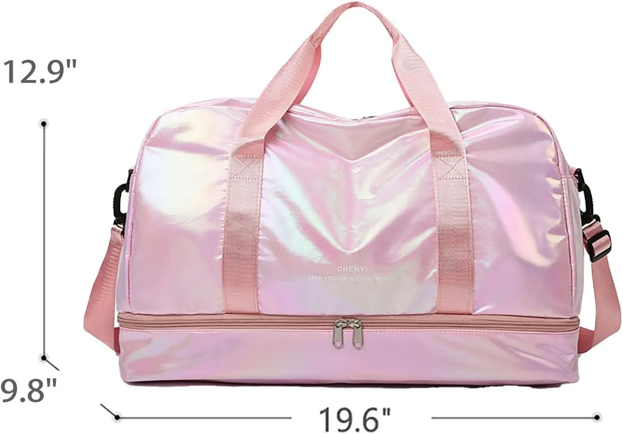 Pearl Fabric Sports Tote Gym Bag with Wet Pocket Shoes Compartment Shoulder Weekend Bag for Women (Pearl Pink)