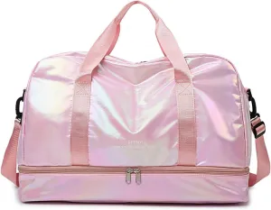 Pearl Fabric Sports Tote Gym Bag with Wet Pocket Shoes Compartment Shoulder Weekend Bag for Women (Pearl Pink)