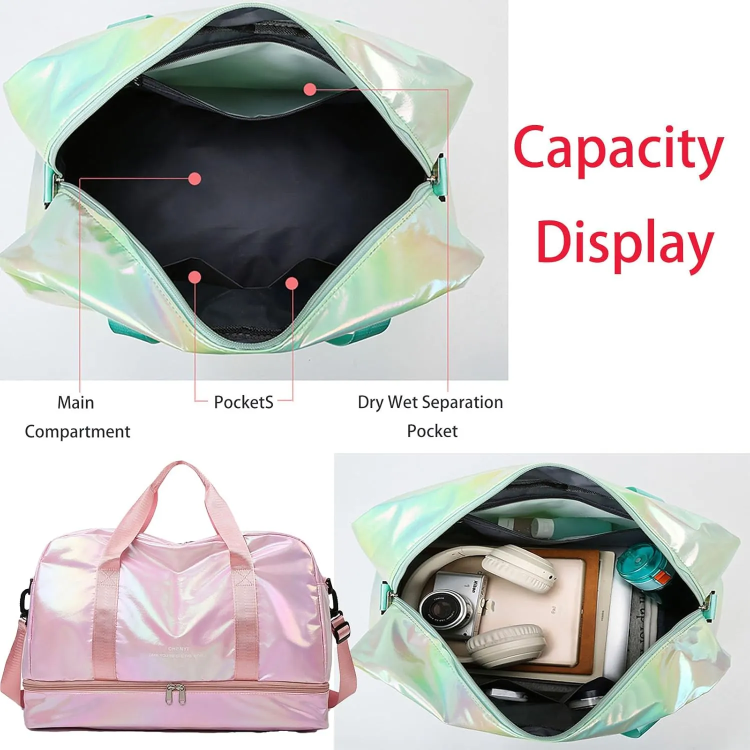 Pearl Fabric Sports Tote Gym Bag with Wet Pocket Shoes Compartment Shoulder Weekend Bag for Women (Pearl Pink)