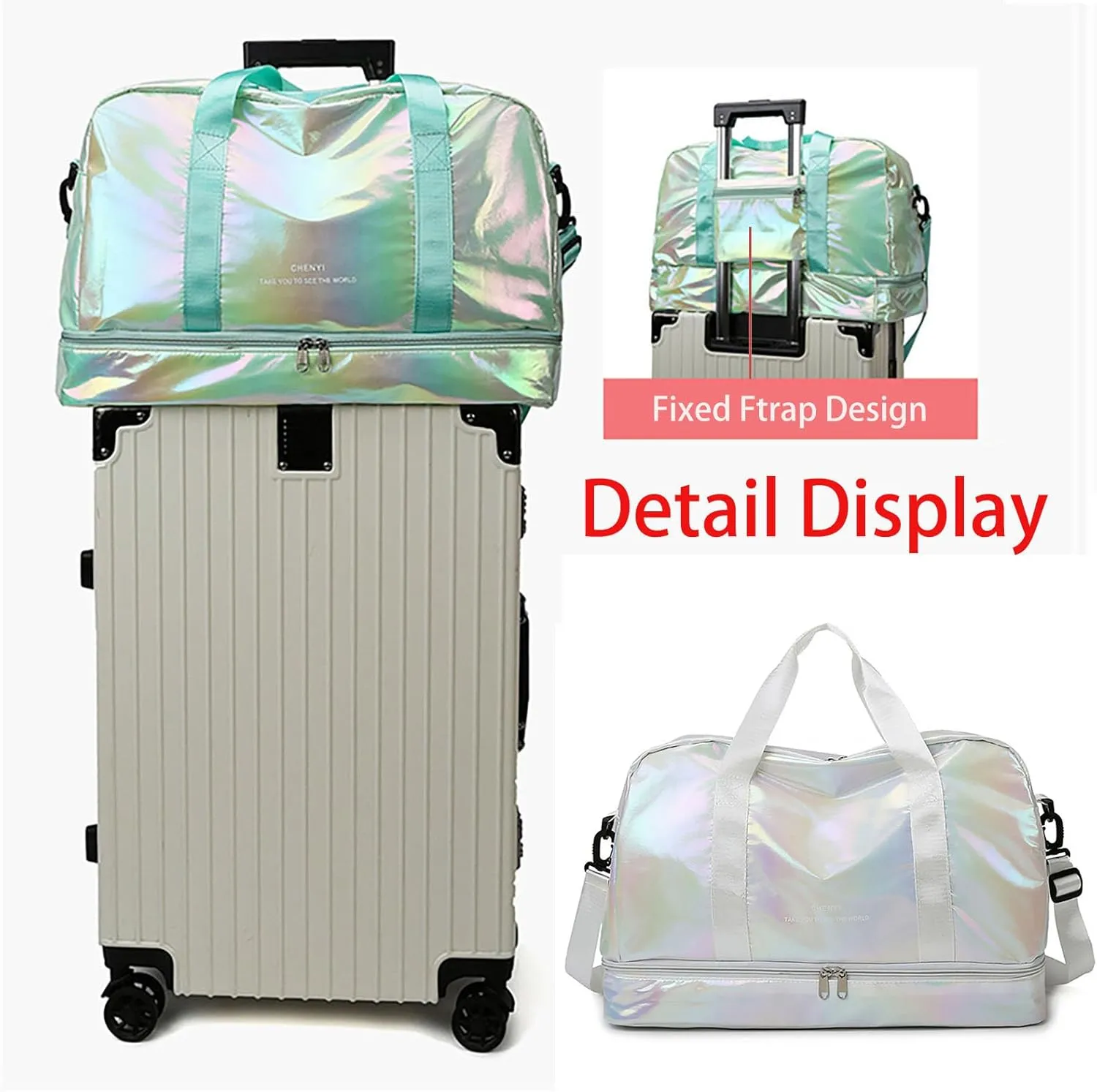 Pearl Fabric Sports Tote Gym Bag with Wet Pocket Shoes Compartment Shoulder Weekend Bag for Women (Pearl White)