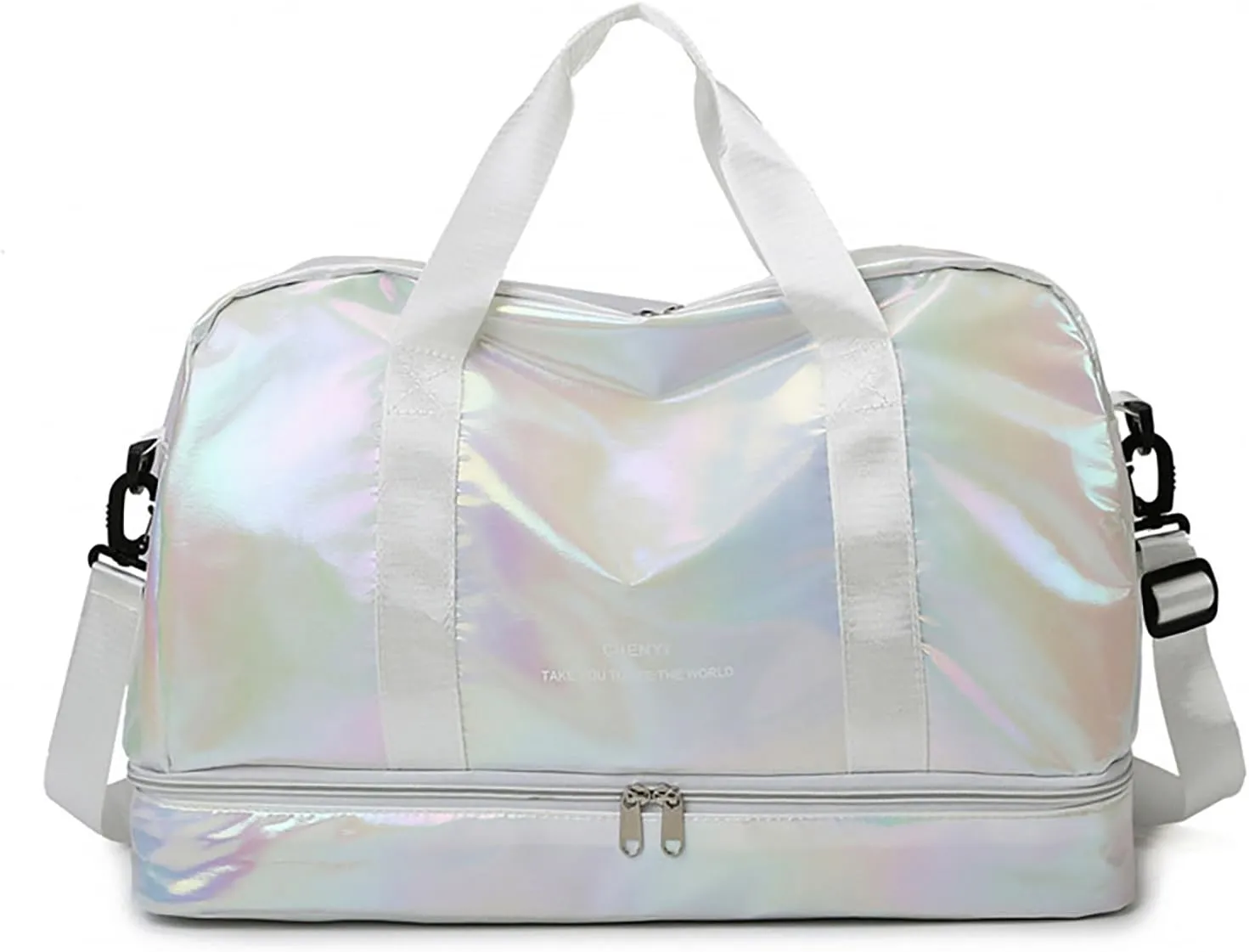 Pearl Fabric Sports Tote Gym Bag with Wet Pocket Shoes Compartment Shoulder Weekend Bag for Women (Pearl White)