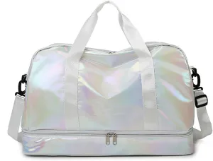 Pearl Fabric Sports Tote Gym Bag with Wet Pocket Shoes Compartment Shoulder Weekend Bag for Women (Pearl White)
