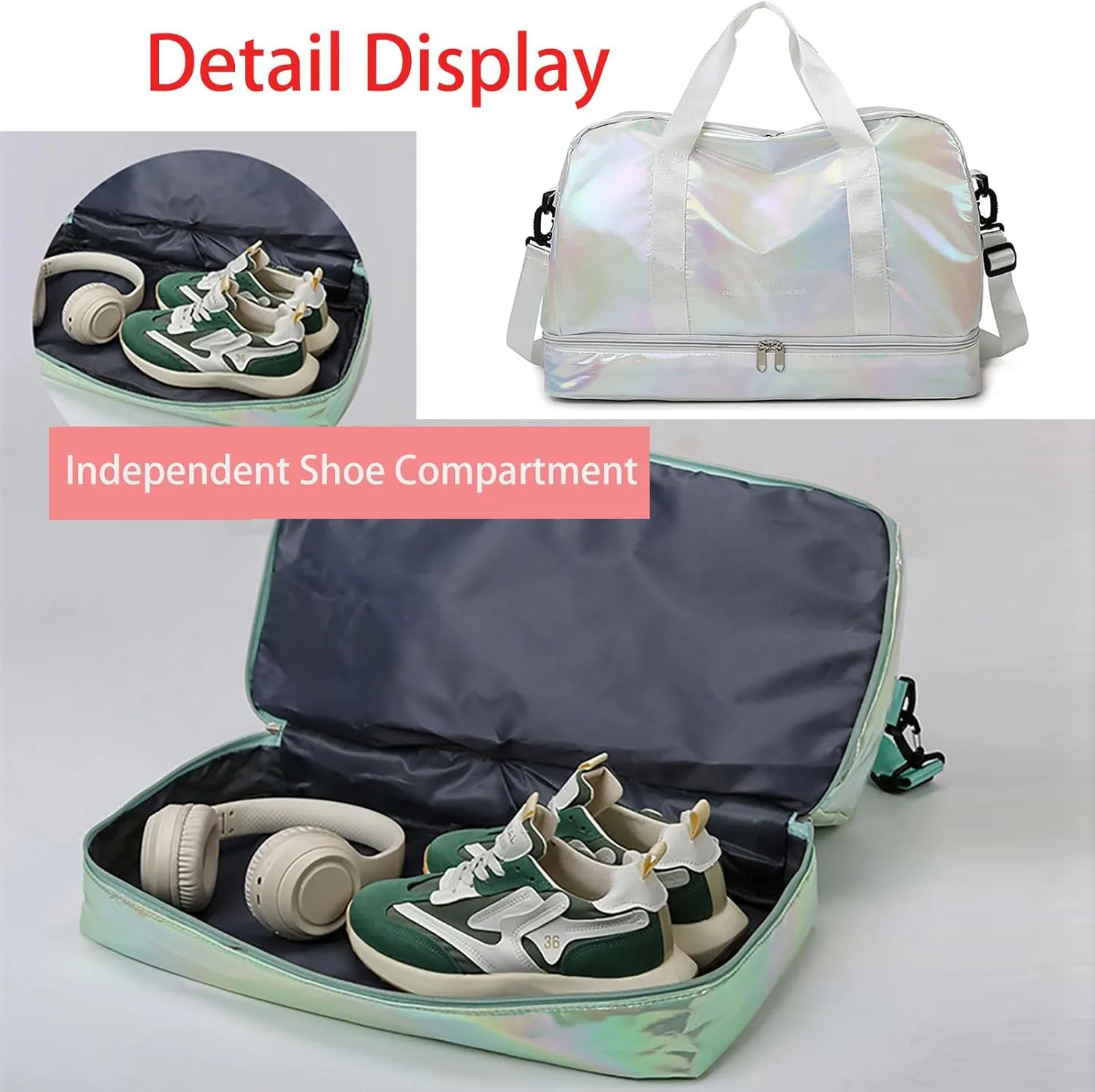 Pearl Fabric Sports Tote Gym Bag with Wet Pocket Shoes Compartment Shoulder Weekend Bag for Women (Pearl White)
