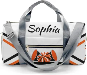Personalized Cheer Black Orange Duffel Bag Travel Bag with Shoes Compartment Gym Yoga Sport Men Women Waterproof with Name
