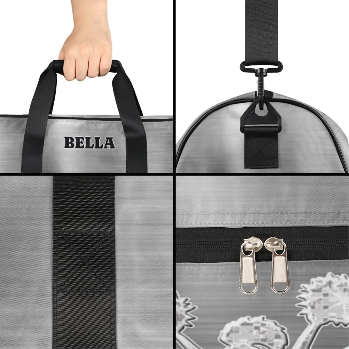 Personalized Cheerleader Bag Dance Bag for Girl Woman, Custom Gym Bag Sport Duffel Bag with Shoes Compartment Glittery Silver Cheer