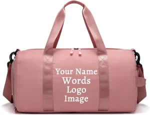 Personalized Duffel Bag with Name Logo Image Custom Travel Sports Gym Yoga Beach Bag with Dry Wet Pocket Shoes Compartment for Women (pink)