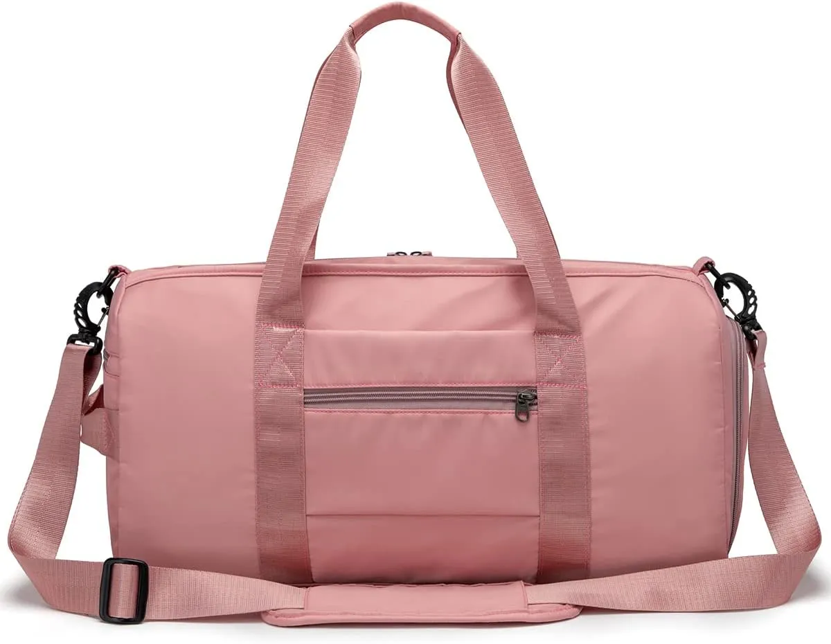 Personalized Duffel Bag with Name Logo Image Custom Travel Sports Gym Yoga Beach Bag with Dry Wet Pocket Shoes Compartment for Women (pink)