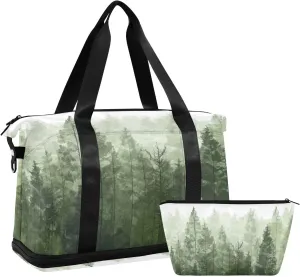 Pine Trees Sports Gym Bag,Travel Duffel bag with Wet Pocket & Shoes Compartment Lightweight Waterproof Overnight Bag for Men Women