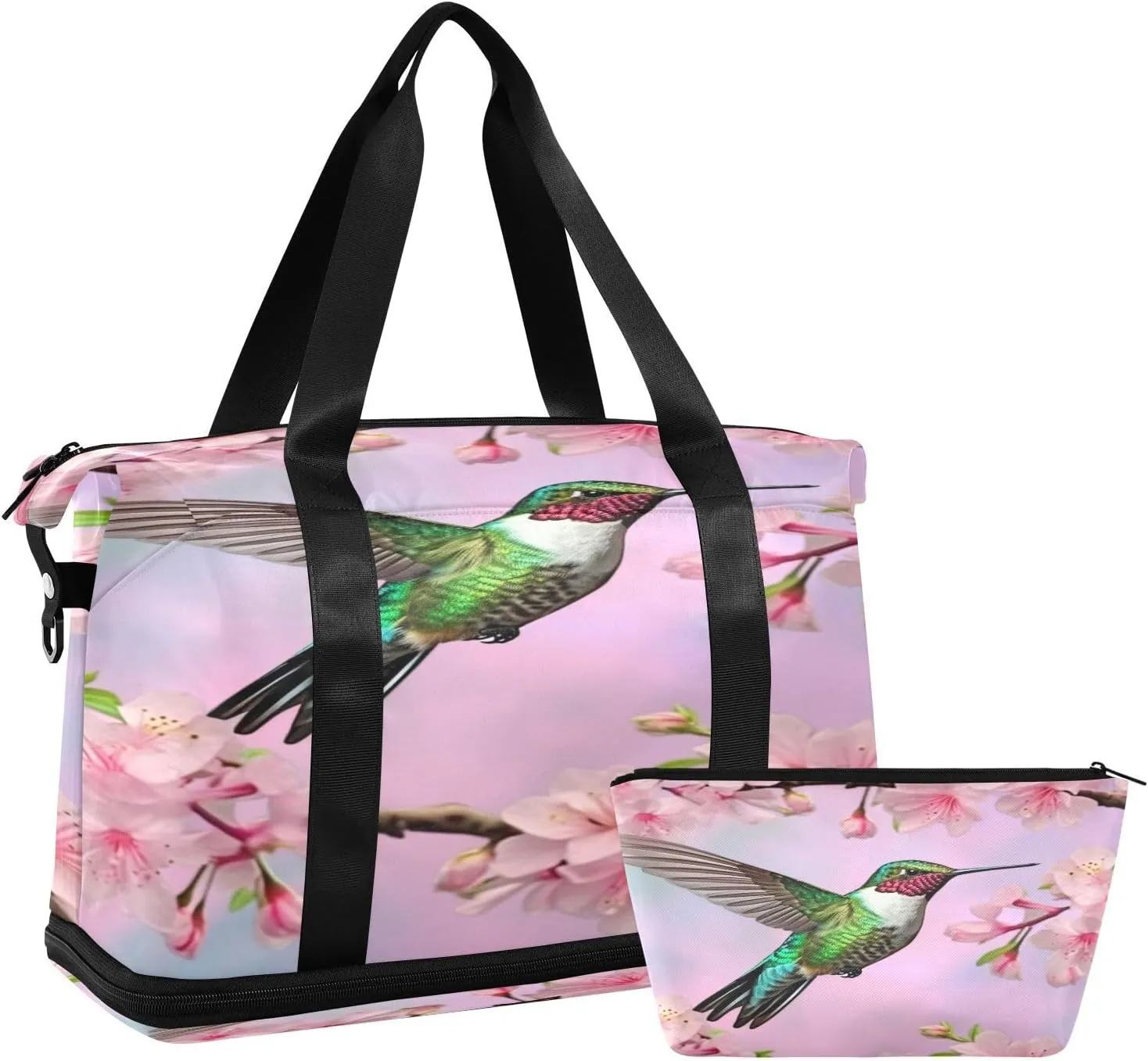 Pink Hummingbird Gym Bag for Men Women with Shoes Compartment & Wet Pocket Sport Travel Duffel Bag Waterproof Weekender Overnight Bag