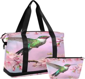 Pink Hummingbird Gym Bag for Men Women with Shoes Compartment & Wet Pocket Sport Travel Duffel Bag Waterproof Weekender Overnight Bag