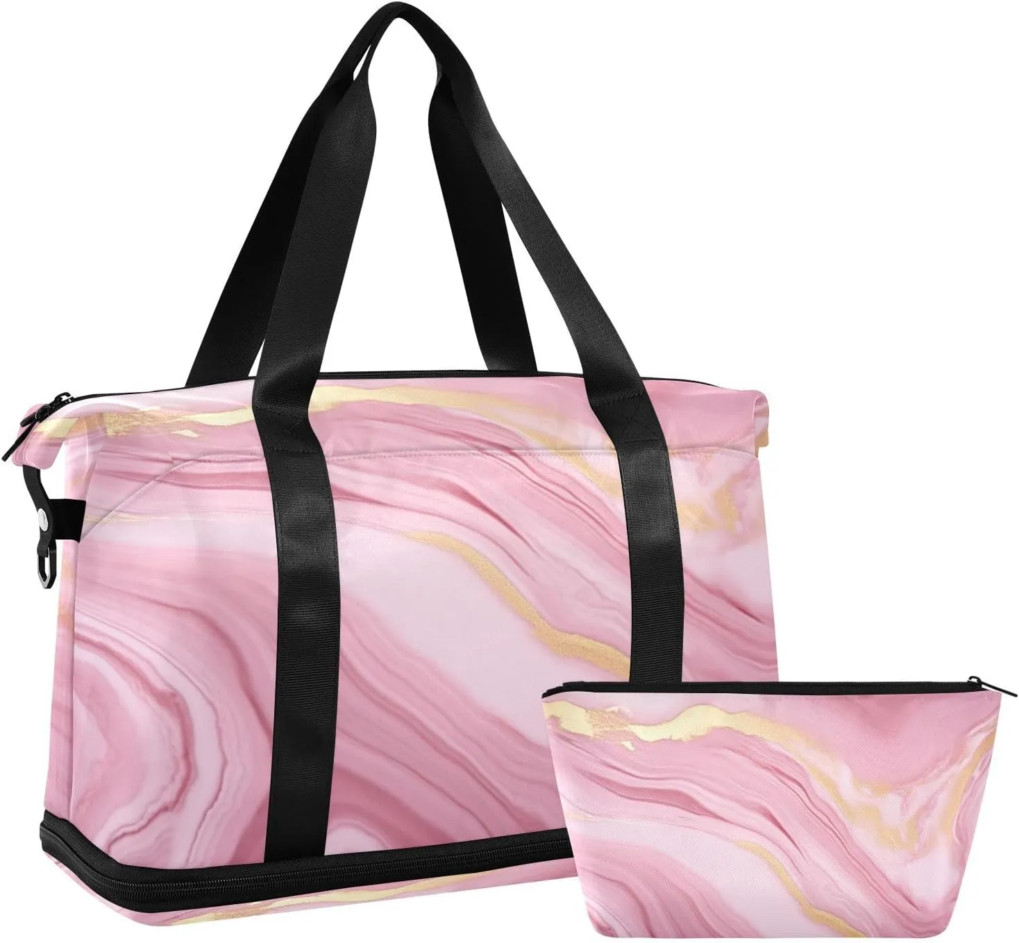 Pink Marble Gym Bag for Men Women with Shoes Compartment & Wet Pocket Sport Travel Duffel Bag Waterproof Weekender Overnight Bag