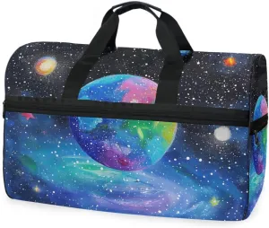 Planet Watercolor Travel Duffel Bag Luggage Sports Gym Bags With Shoes Compartment Large Capacity Lightweight Duffle Bag For Men Women