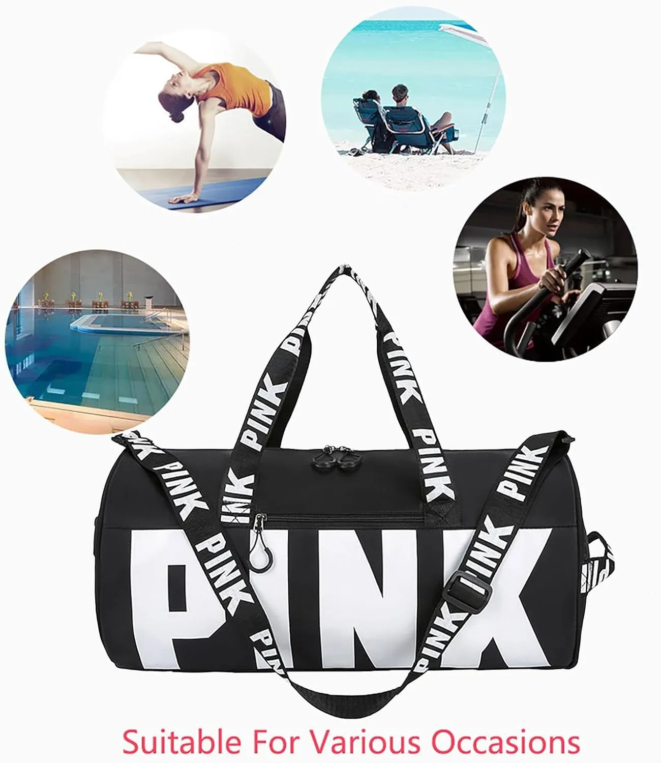 Printed Travel Tote Bag Dry Wet Separation Sports Duffels Bag with Shoes Compartment Weekender Bag for Women and Men (Black)