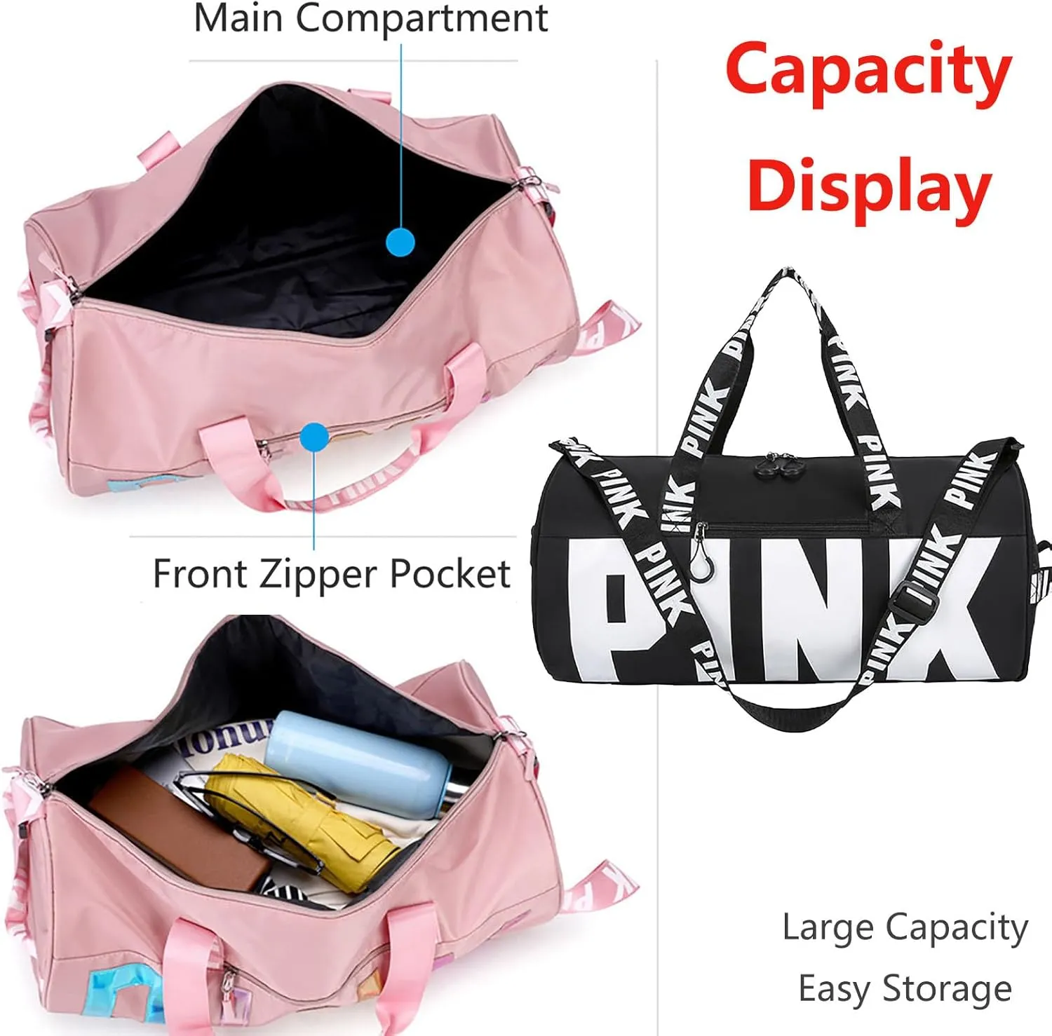Printed Travel Tote Bag Dry Wet Separation Sports Duffels Bag with Shoes Compartment Weekender Bag for Women and Men (Black)