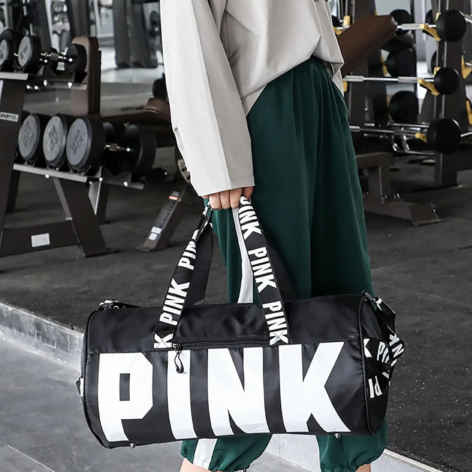 Printed Travel Tote Bag Dry Wet Separation Sports Duffels Bag with Shoes Compartment Weekender Bag for Women and Men (Black)