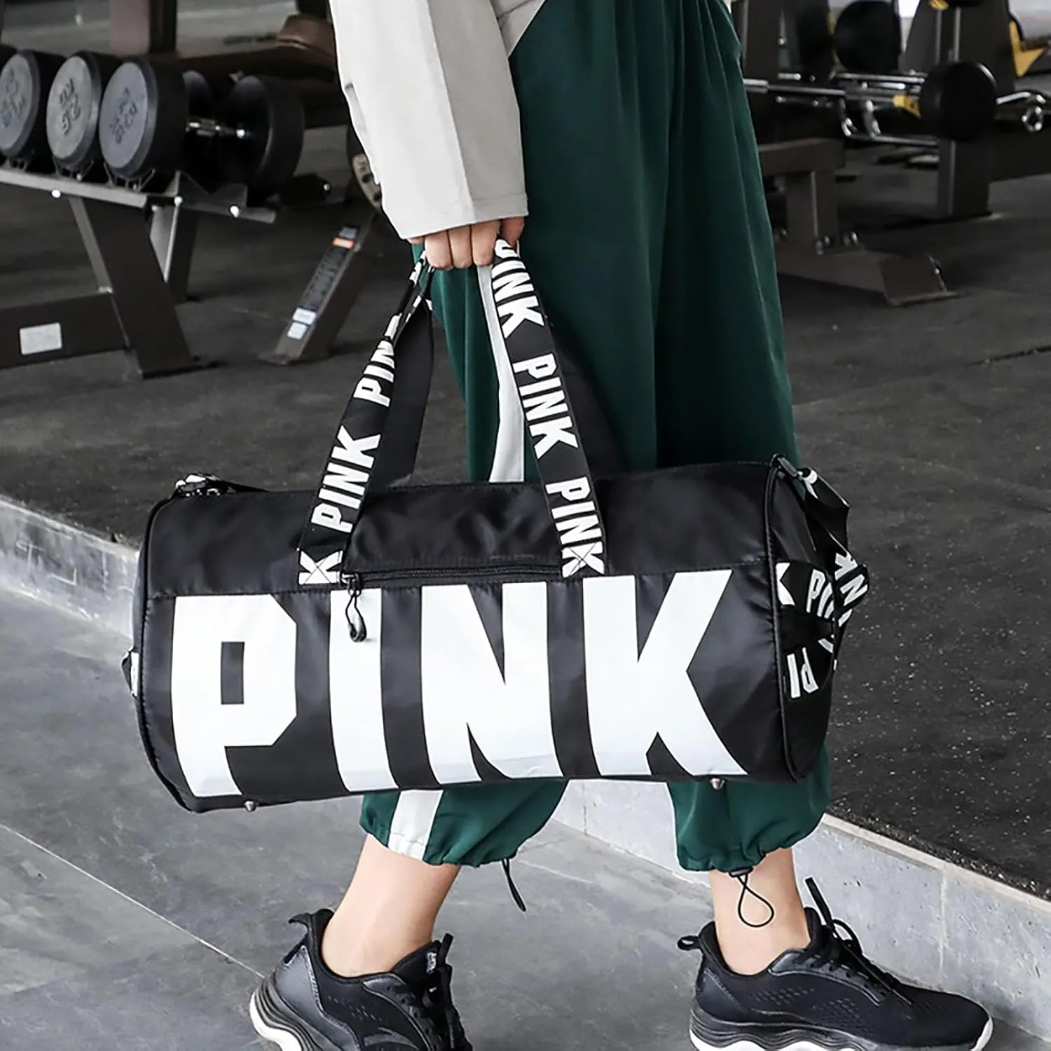 Printed Travel Tote Bag Dry Wet Separation Sports Duffels Bag with Shoes Compartment Weekender Bag for Women and Men (Black)