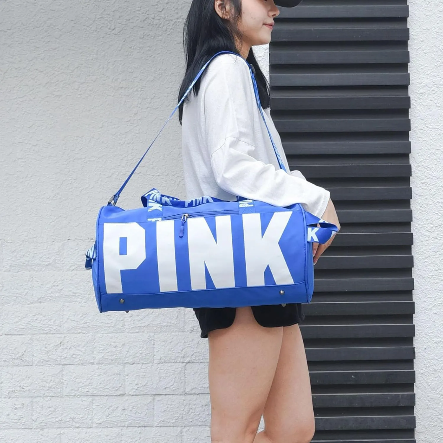 Printed Travel Tote Bag Dry Wet Separation Sports Duffels Bag with Shoes Compartment Weekender Bag for Women and Men (Blue)
