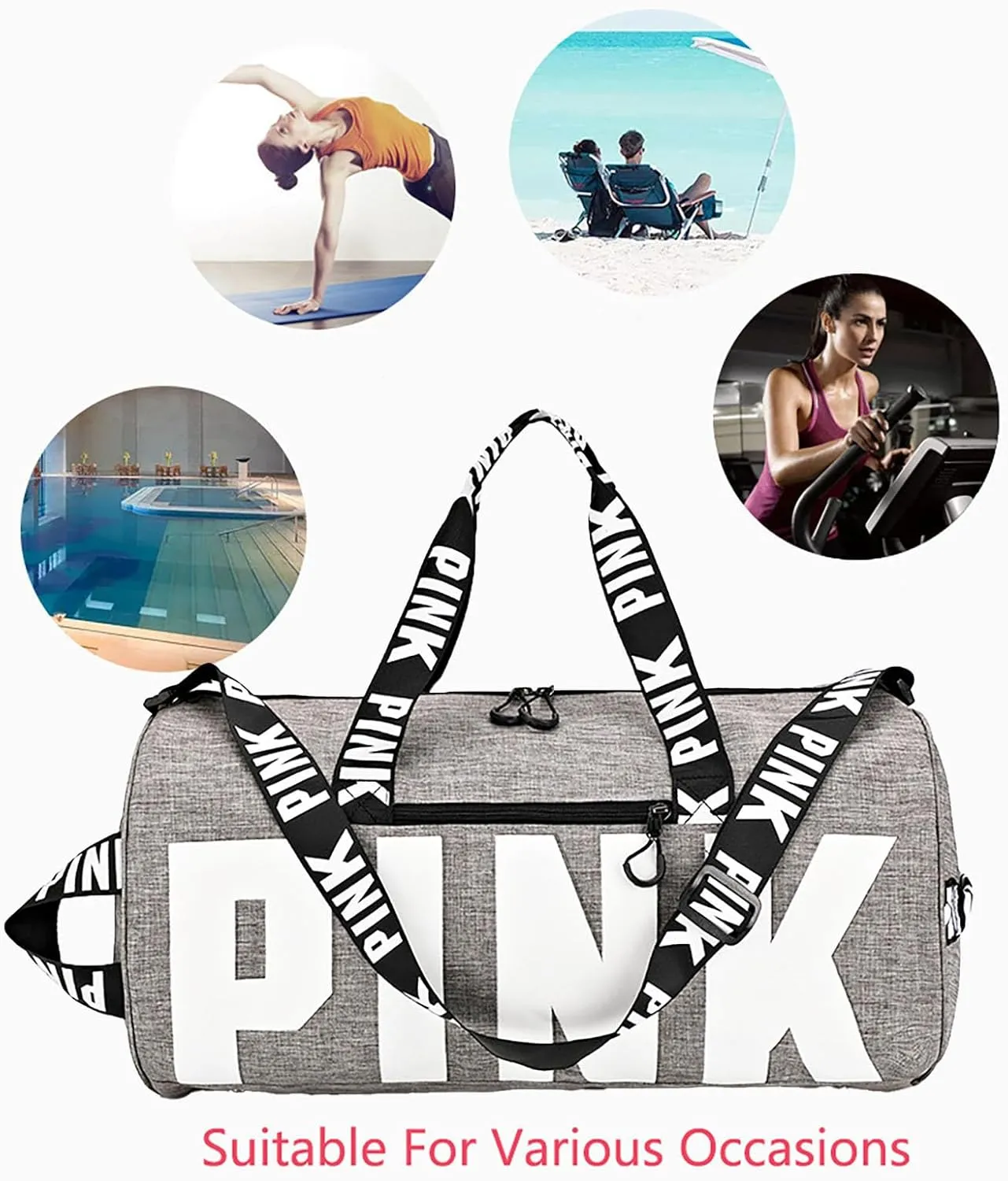 Printed Travel Tote Bag Dry Wet Separation Sports Duffels Bag with Shoes Compartment Weekender Bag for Women and Men (Gray)