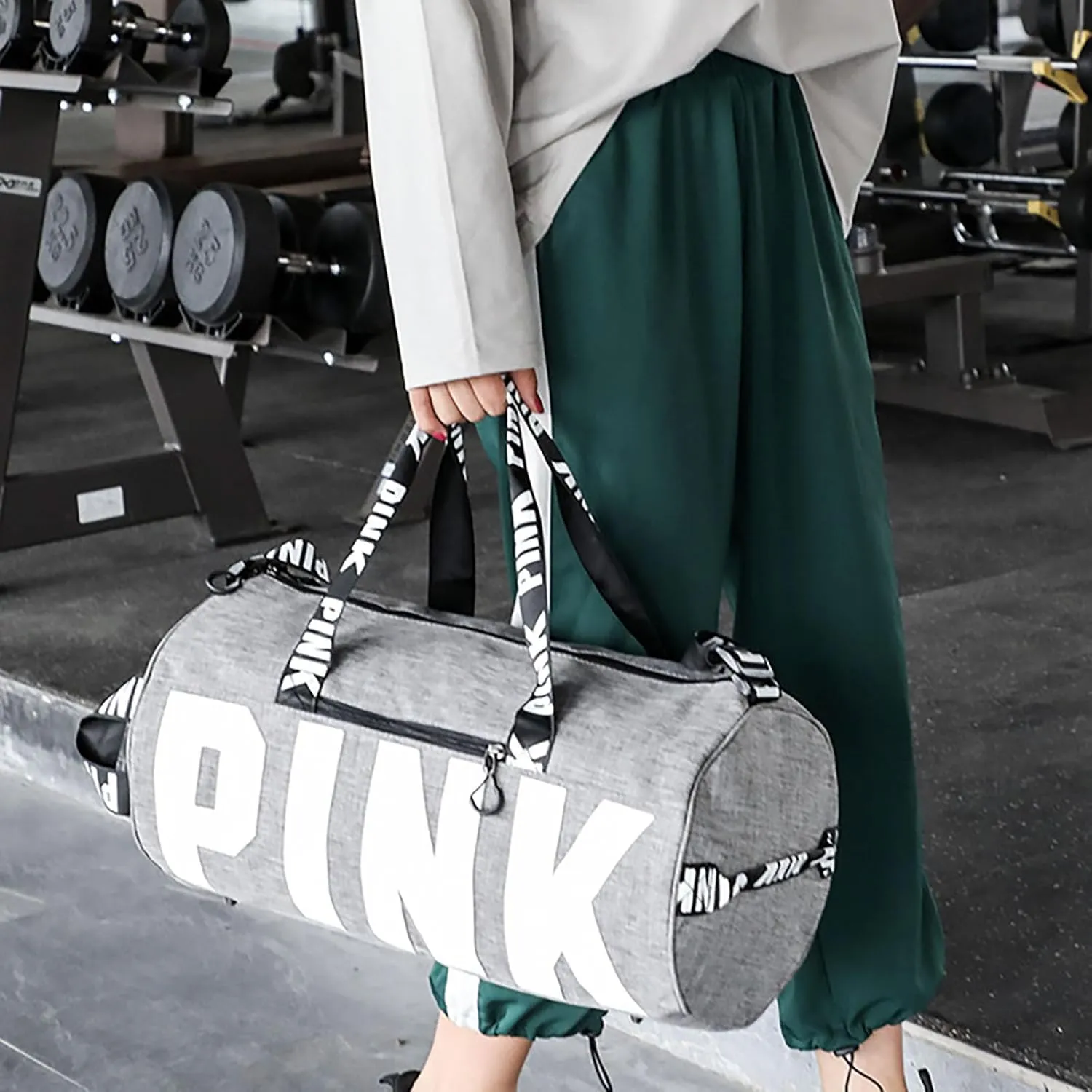 Printed Travel Tote Bag Dry Wet Separation Sports Duffels Bag with Shoes Compartment Weekender Bag for Women and Men (Gray)