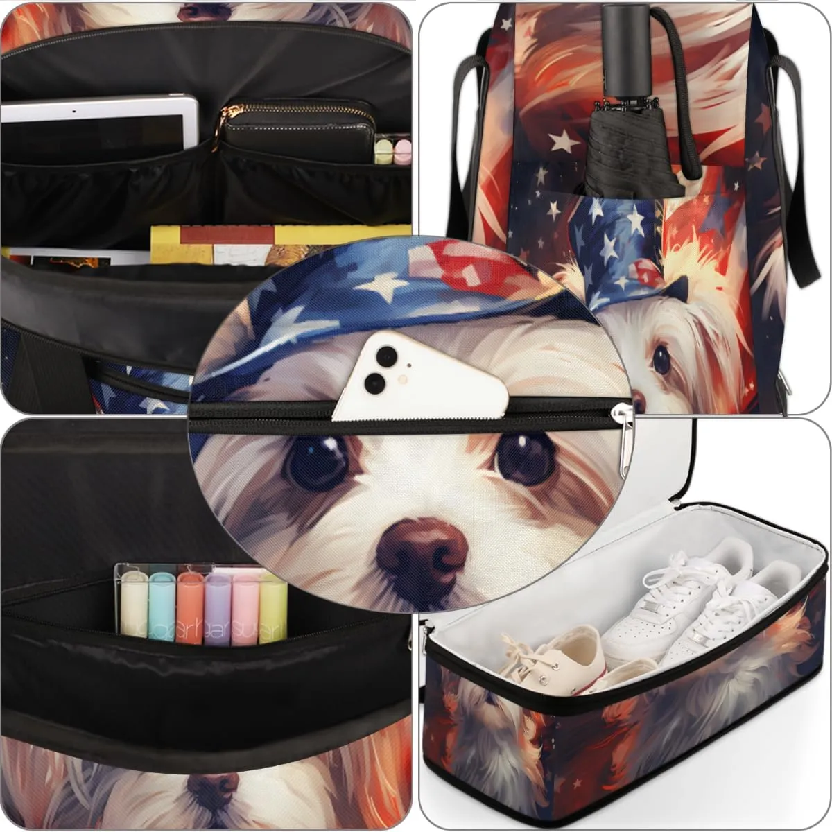 Puppy Dogs Cute Animals Foldable Travel Duffel Bag Overnight Weekender Bag with Shoes Compartment Sports Gym Bag for Men Women