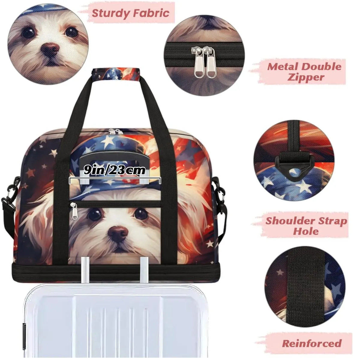 Puppy Dogs Cute Animals Foldable Travel Duffel Bag Overnight Weekender Bag with Shoes Compartment Sports Gym Bag for Men Women