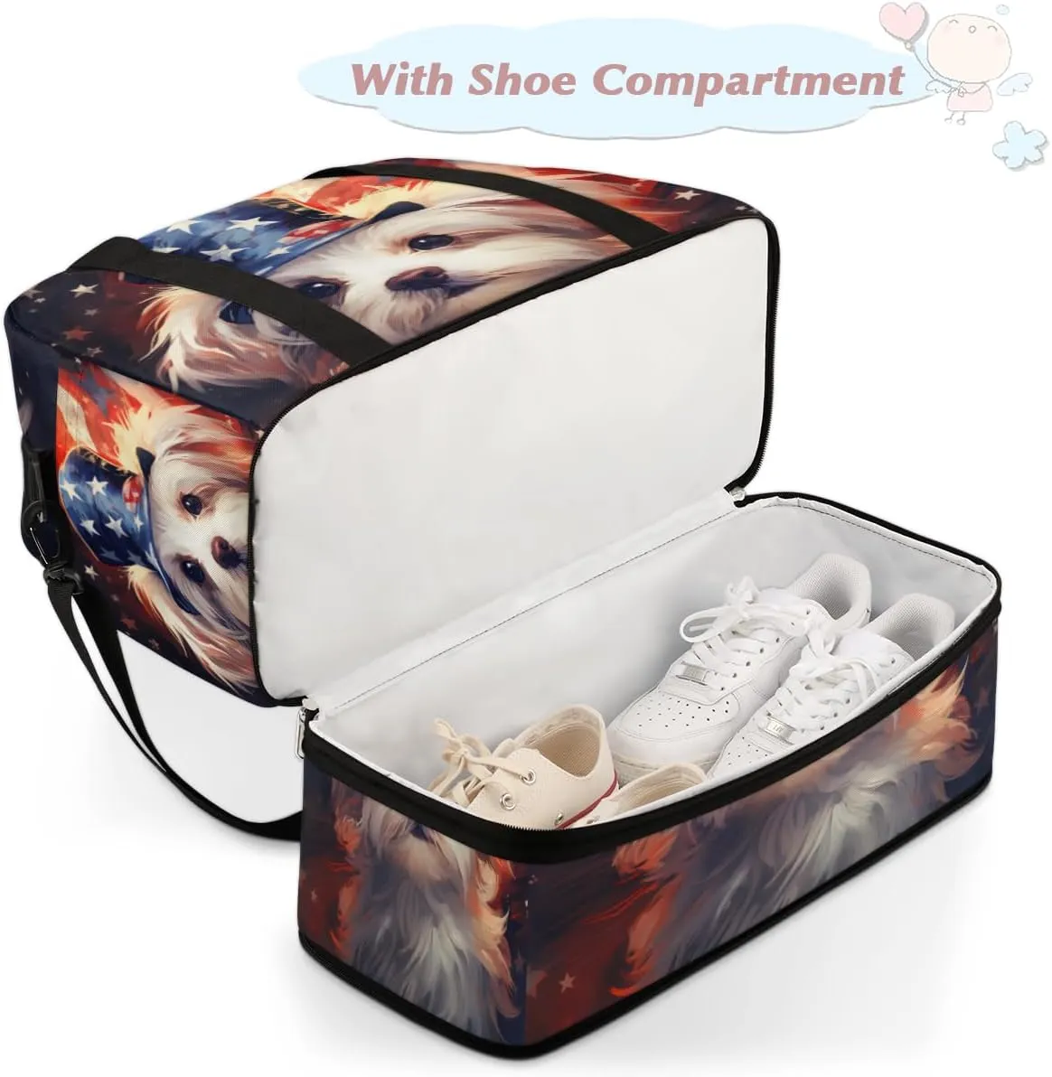 Puppy Dogs Cute Animals Foldable Travel Duffel Bag Overnight Weekender Bag with Shoes Compartment Sports Gym Bag for Men Women