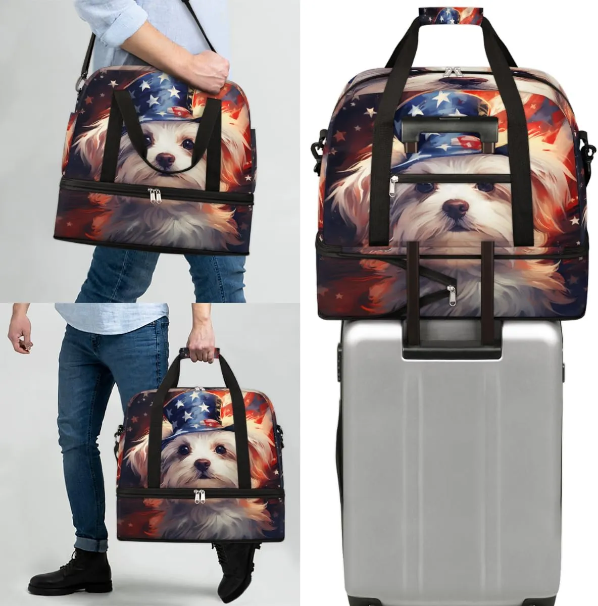 Puppy Dogs Cute Animals Foldable Travel Duffel Bag Overnight Weekender Bag with Shoes Compartment Sports Gym Bag for Men Women