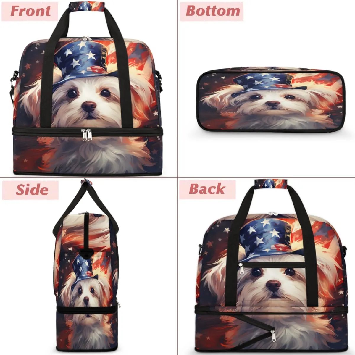 Puppy Dogs Cute Animals Foldable Travel Duffel Bag Overnight Weekender Bag with Shoes Compartment Sports Gym Bag for Men Women