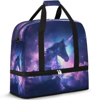 Purple Galaxy Rainbow Foldable Travel Duffel Bag Overnight Weekender Bags with Shoes Compartment Sports Gym Bags for Men Women