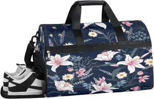 QsirBC Beautiful Flowers Gym Bag for Women Duffle Tote with Shoes Compartment Men Weekender Duffel For Travel Sports Swimming Overnight
