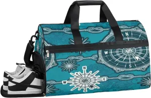 QsirBC Compass Gym Bag for Women Duffle Tote with Shoes Compartment Men Weekender Duffel For Travel Sports Swimming Overnight