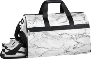 QsirBC Grey Marble Gym Bag for Women Duffle Tote with Shoes Compartment Men Weekender Duffel For Travel Sports Swimming Overnight