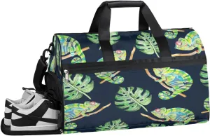 QsirBC Leaves Chameleons Gym Bag for Women Duffle Tote with Shoes Compartment Men Weekender Duffel For Travel Sports Swimming Overnight