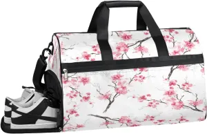 QsirBC Plum Blossom Gym Bag for Women Duffle Tote with Shoes Compartment Men Weekender Duffel For Travel Sports Swimming Overnight