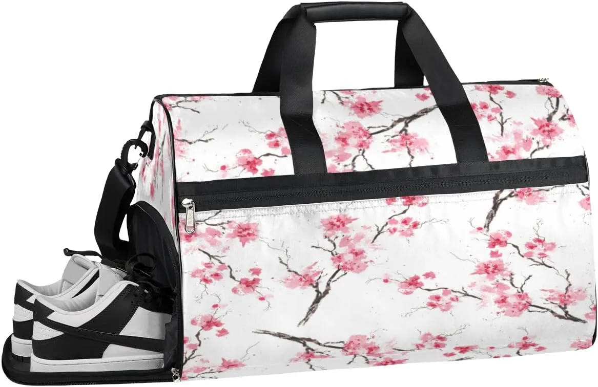 QsirBC Plum Blossom Gym Bag for Women Duffle Tote with Shoes Compartment Men Weekender Duffel For Travel Sports Swimming Overnight
