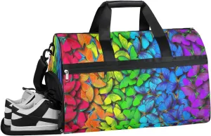 QsirBC Rainbow Butterflies Gym Bag for Women Duffle Tote with Shoes Compartment Men Weekender Duffel For Travel Sports Swimming Overnight