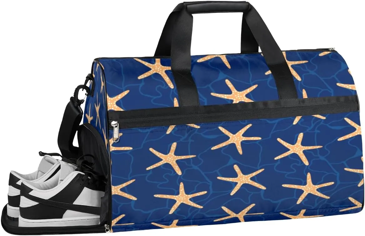 QsirBC Sea Stars Gym Bag for Women Duffle Tote with Shoes Compartment Men Weekender Duffel For Travel Sports Swimming Overnight