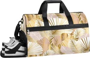 QsirBC Tropical Leaves Gym Bag for Women Duffle Tote with Shoes Compartment Men Weekender Duffel For Travel Sports Swimming Overnight
