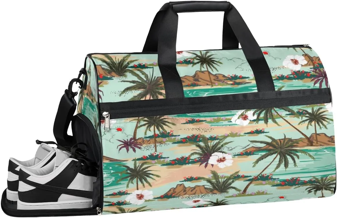 QsirBC Tropical Woods Gym Bag for Women Duffle Tote with Shoes Compartment Men Weekender Duffel For Travel Sports Swimming Overnight