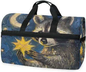 Raccoon Star Travel Duffel Bag Luggage Sports Gym Bags With Shoes Compartment Large Capacity Lightweight Duffle Bag For Men Women