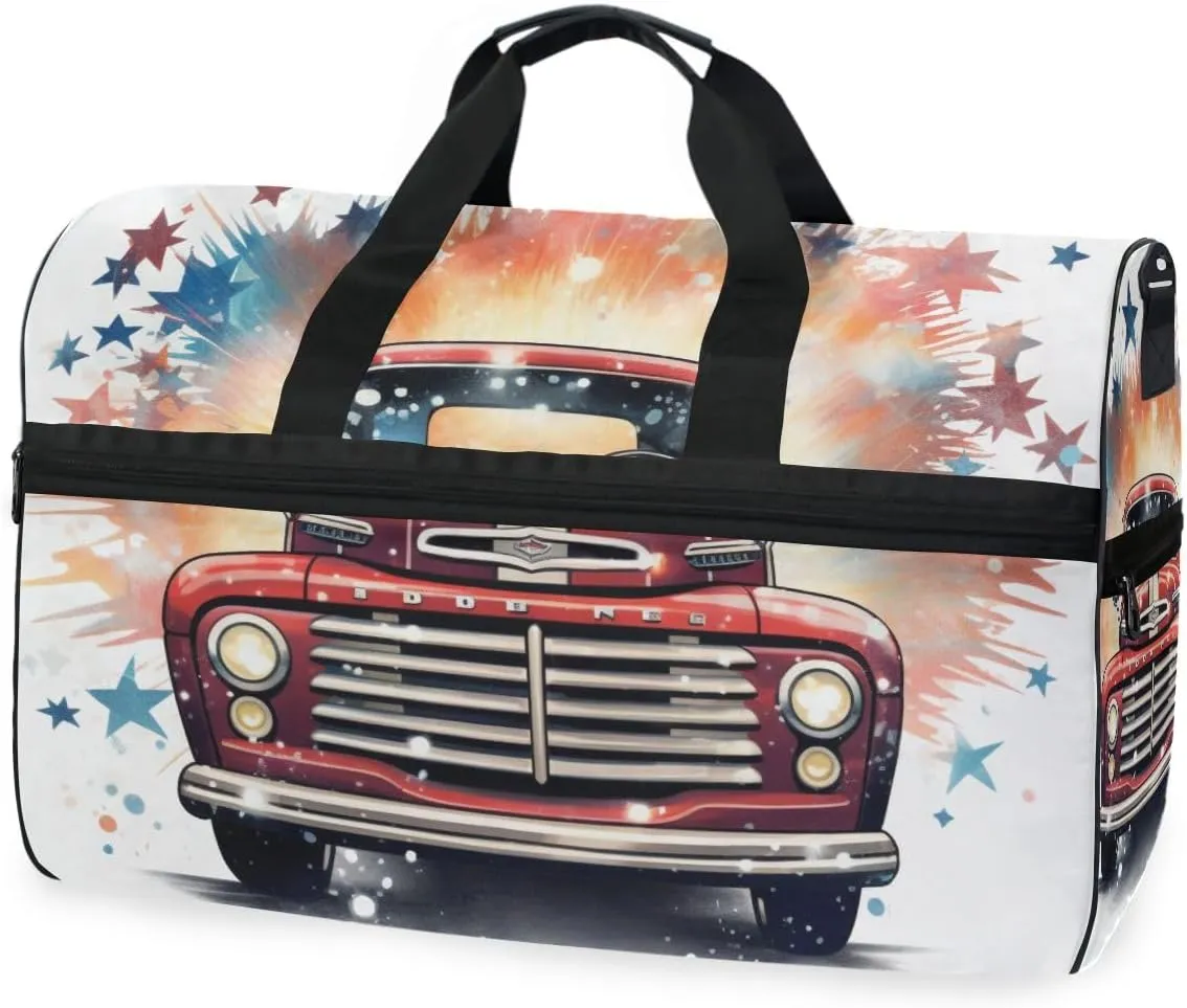 Red Car Travel Duffel Bag Luggage Sports Gym Bags With Shoes Compartment Large Capacity Lightweight Duffle Bag For Men Women