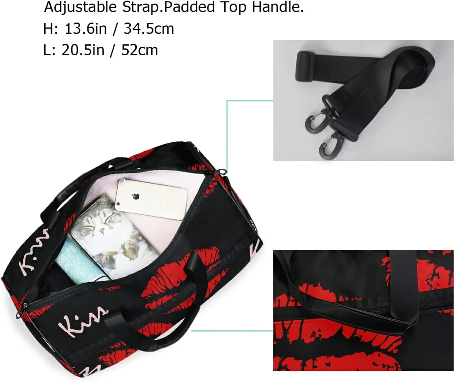 Red Lips Kiss Travel Duffel Bag Luggage Sports Gym Bag With Shoes Compartment Large Capacity Duffle Bag For Men Women